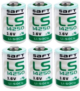 6 סוללות ליטיום LITHIUM דגם 14250 גודל 1/2AA מתח 3.6V