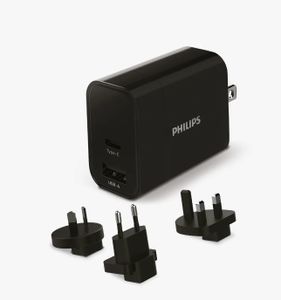  מטען קיר אוניברסלי לחו"ל מהיר עם 2 חיבורים USB A + C Philips Travel Charger 30W