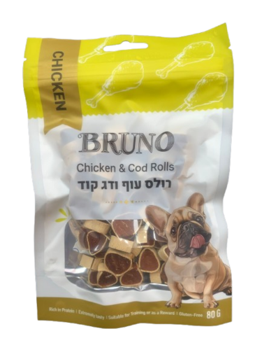 ברונו חטיף רולס עוף ודג קוד 80 גר' לכלב