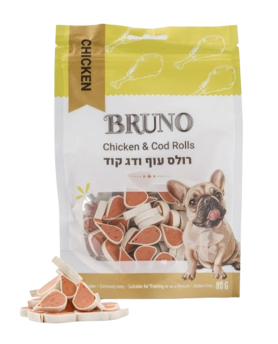 ברונו חטיף רולס עוף ודג קוד 80 גר' לכלב