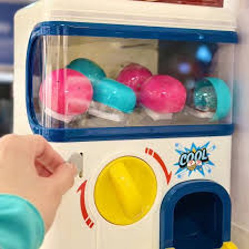 מכונת הפתעות ביצים ביתית Gacha Machine עם אורות, 6 מטבעות וקפסולות - כחול/לבן/צהוב