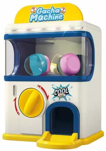 מכונת הפתעות ביצים ביתית Gacha Machine עם אורות, 6 מטבעות וקפסולות - כחול/לבן/צהוב