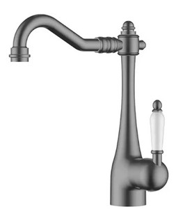 ברז ענתיק מעוצב לכיור רחצה 3610GR ידית חרס לבן, פיה מסתובבת גרפיט מט SA