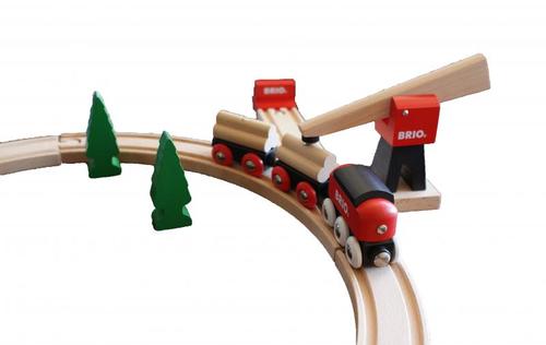 סט רכבת הובלה עם מנוף פריקה מעץ 18 חלקים