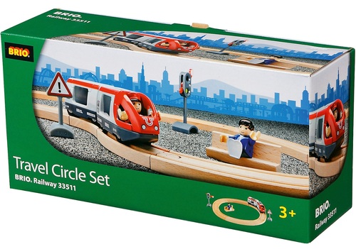סט רכבת מעגלי עם 2 דמויות ותמרורים מעץ 15 חלקים