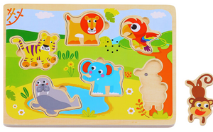 פאזל עץ עם אפקטים קוליים 6 חלקים - חיות