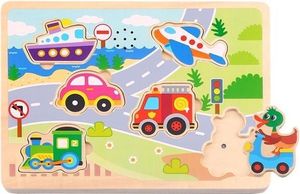 פאזל עץ עם אפקטים קוליים 6 חלקים - כלי תחבורה
