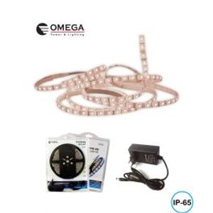 קיט סרט לד כולל שנאי IP65 אור חם 4.8W Omega