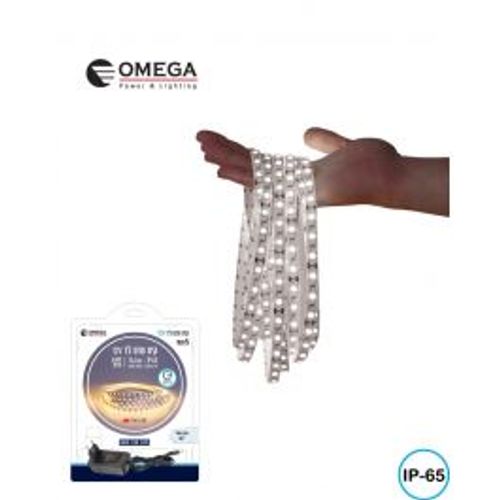 קיט סרט לד מוגן מים IP65 14.4W כולל שנאי 5A אור יום Omega
