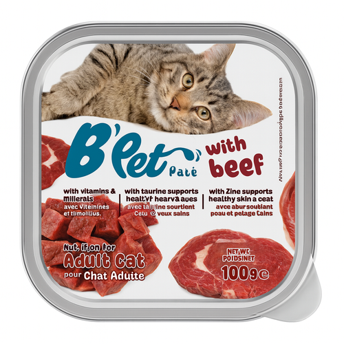 מעדן לחתול B`PET בטעם בקר 100 גרם
