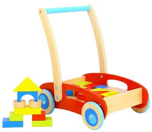 הליכון עגלת קוביות עץ עם 23 קוביות בניה