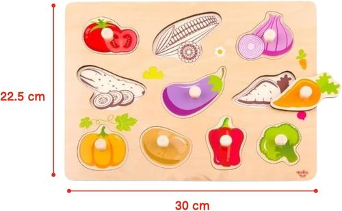 פאזל כפתורים מעץ 10 חלקים - ירקות