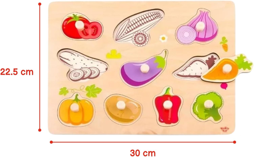 פאזל כפתורים מעץ 10 חלקים - ירקות