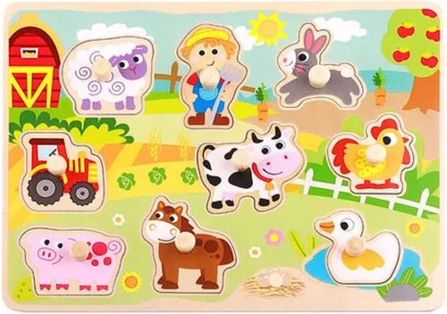 פאזל כפתורים מעץ 9 חלקים - חיות חווה