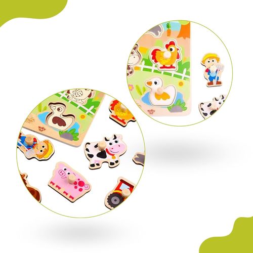 פאזל כפתורים מעץ 9 חלקים - חיות חווה