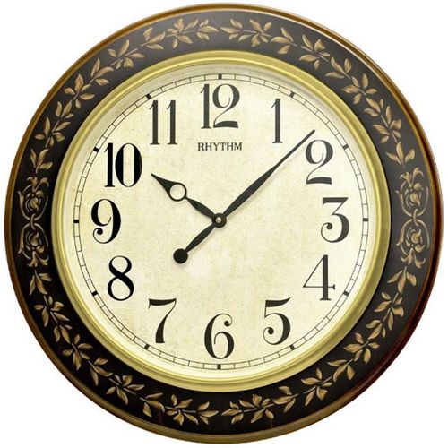 שעון קיר RHYTHM KRCMG292NR06  עגול מעץ, סגנון עתיק