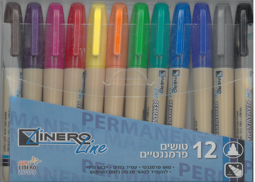 12 טושים פרמננטים דקים צבעוניים/ LINERO LINE