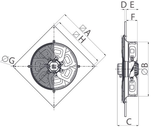 שואב אוויר צירי Vortice A-E 354 T (42259) - ונטה תעשייתית בקוטר 14 אינץ' עם מנוע חיצוני תלת פאזי, 5 להבי פלדה מאוזנים ותפוקת אוויר של 2780 מק