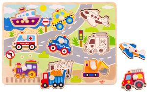 פאזל כפתורים מעץ 9 חלקים - כלי תחבורה