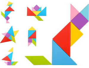 פאזל טנגרם צבעוני מעץ 39 חלקים