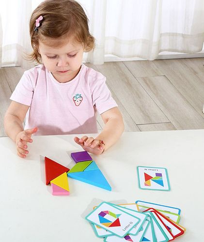 פאזל טנגרם צבעוני מעץ 39 חלקים
