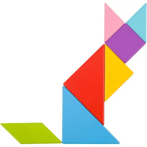 פאזל טנגרם צבעוני מעץ 39 חלקים