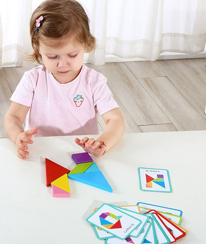 פאזל טנגרם צבעוני מעץ 39 חלקים