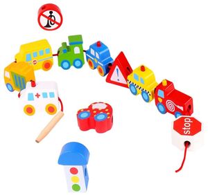 משחק השחלת כלי תחבורה מעץ 13 חלקים