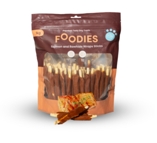 FOODIES - חטיף פודיס מקלות לעיסה סלמון ועור בקר 1 ק