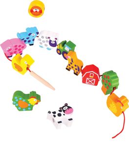 משחק השחלת חיות חווה מעץ 13 חלקים