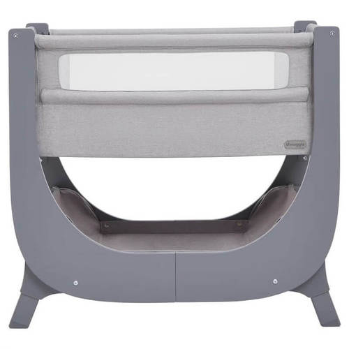 עריסת תינוק מעץ Air Lite מתחברת למיטת הורים היפואלרגנית עם דופן נפתחת ומצבי גובה Shnuggle צבע אפור