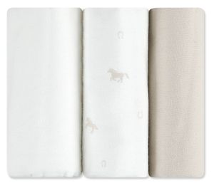 שלישיית חיתולי פלנל 100% כותנה 70X70 ס"מ - בז/לבן/סוסים