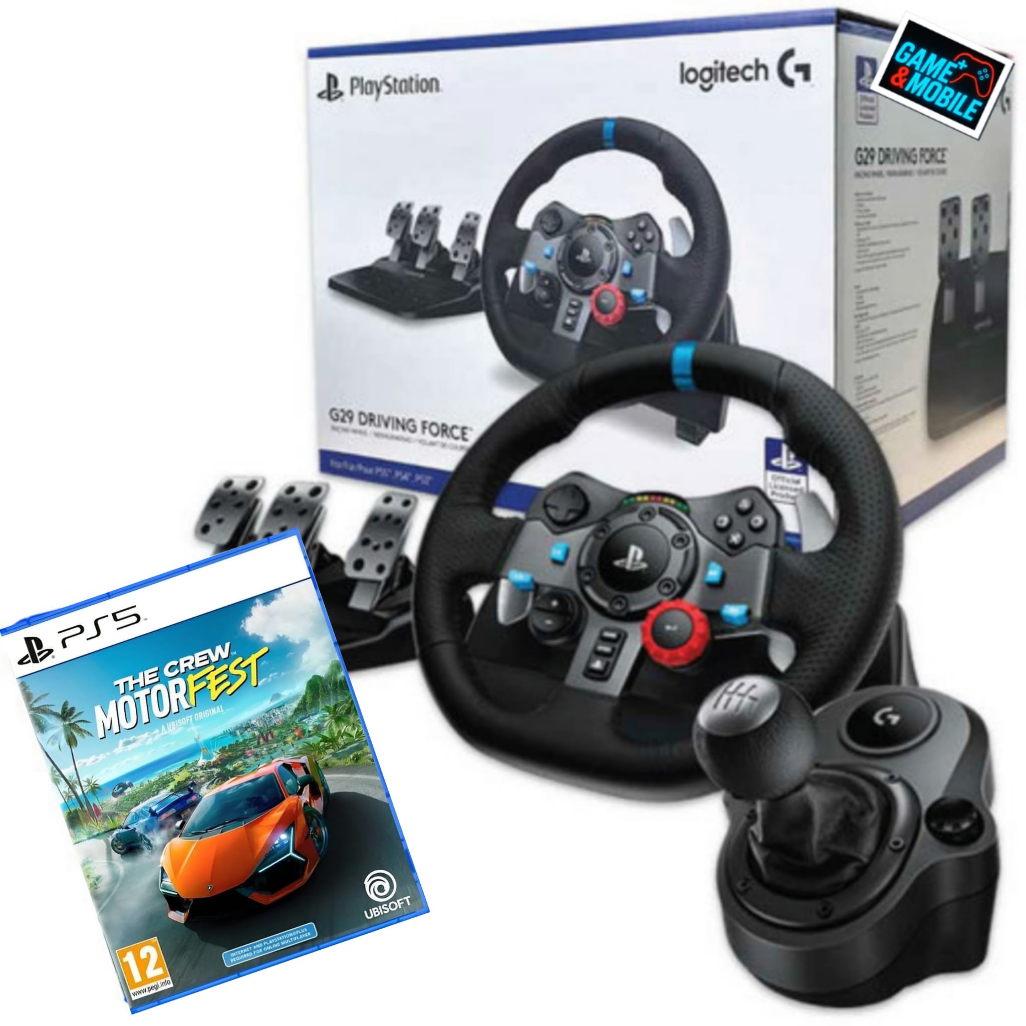 LOGITECH DRIVING FORCE G29+ SHIFTER + GAME THE CREW MOTORFEST PS5 הגה