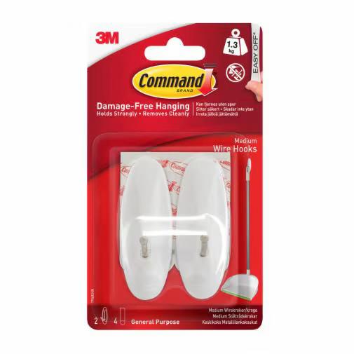מתלה דביק וו מתכת 3M Command   (Medium Wire Hooks) 