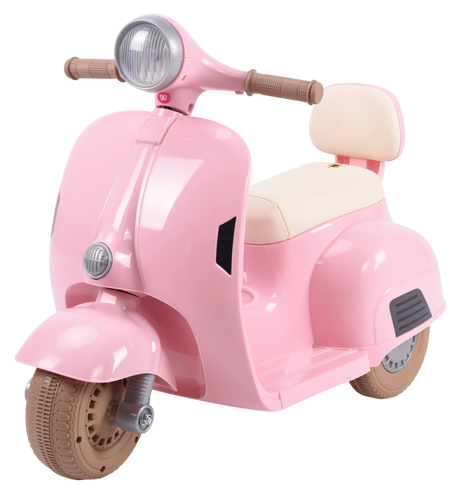 בימבה אופנוע ממונעת 6V וספה VESPA עם 3 גלגלים, אורות ואפקטים קוליים - ורוד