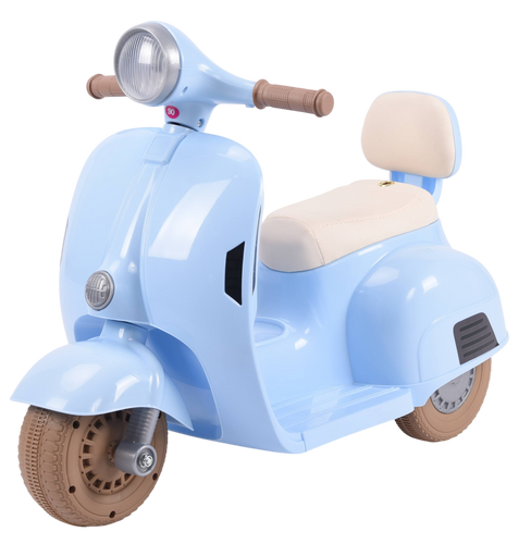 בימבה אופנוע ממונעת 6V וספה VESPA עם 3 גלגלים, אורות ואפקטים קוליים - תכלת