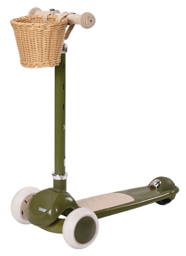 קורקינט וינטג' 2 ב-1 עם מושב מתנתק וסלסלת קש Retro Line - ירוק זית