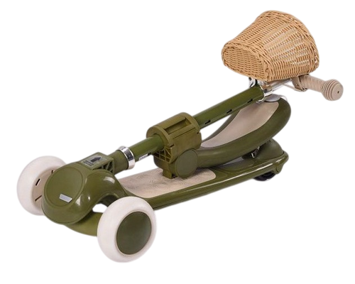 קורקינט וינטג' 2 ב-1 עם מושב מתנתק וסלסלת קש Retro Line - ירוק זית