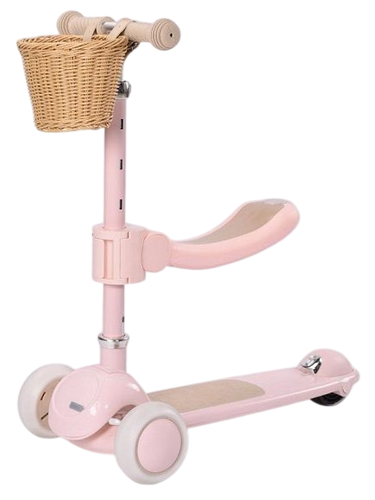 קורקינט וינטג' 2 ב-1 עם מושב מתנתק וסלסלת קש Retro Line - ורוד