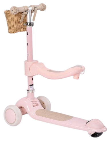 קורקינט וינטג' 2 ב-1 עם מושב מתנתק וסלסלת קש Retro Line - ורוד