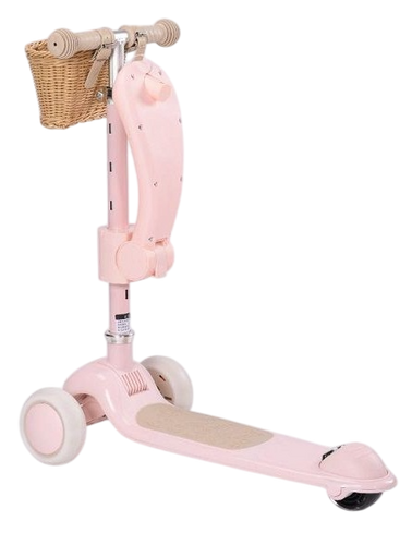 קורקינט וינטג' 2 ב-1 עם מושב מתנתק וסלסלת קש Retro Line - ורוד