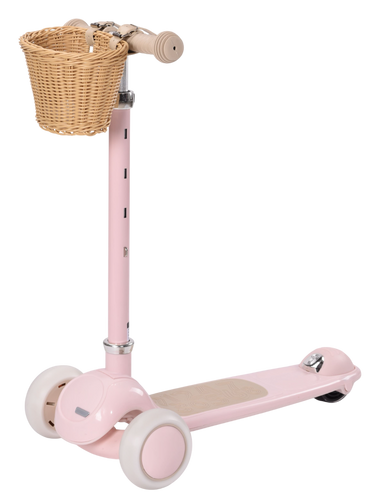 קורקינט וינטג' 2 ב-1 עם מושב מתנתק וסלסלת קש Retro Line - ורוד