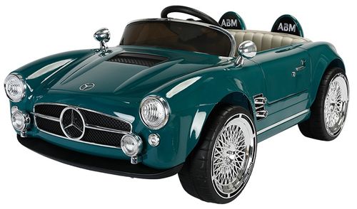 מכונית מרצדס-בנץ וינטג' חשמלית 12V לילדים עם אורות, שלט רחוק ודלתות נפתחות - ירוק