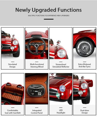 מכונית מרצדס-בנץ וינטג' חשמלית 12V לילדים עם אורות, שלט רחוק ודלתות נפתחות - ירוק