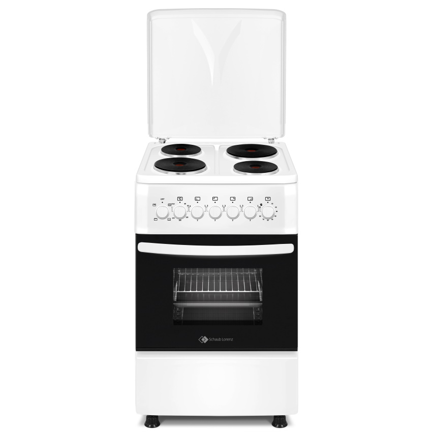 תנור צר משולב כיריים חשמליות Schaub Lorenz 5043TRF - תואם חד ותלת פאזי - גימור לבן אחריות ע"י היבואן הרשמי
