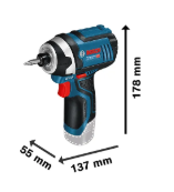 מברגת אימפקט נטענת + 2 סוללות 2 אמפר BOSCH GDR 12V-105