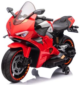 אופנוע ענק ממונע 24V דמוי דוקאטי, נסיעה קדימה/אחורה, מולטימדיה ואורות בגלגלים - אדום