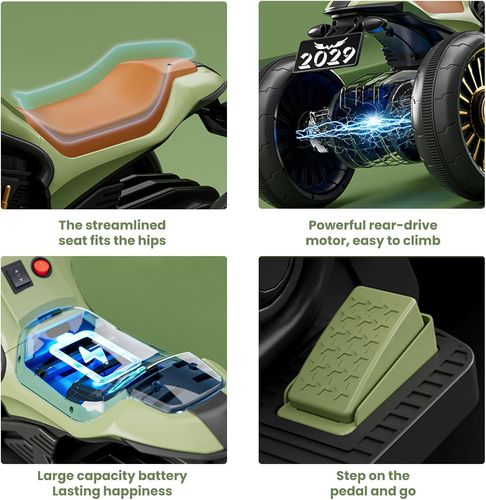 אופנוע דמוי הארלי דיוידסון וינטג' 6V לילדים עם אורות, צלילים ו 2 כיווני נסיעה - שחור