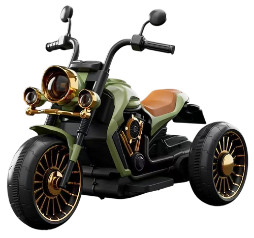 אופנוע דמוי הארלי דיוידסון וינטג' 6V לילדים עם אורות, צלילים ו 2 כיווני נסיעה - ירוק