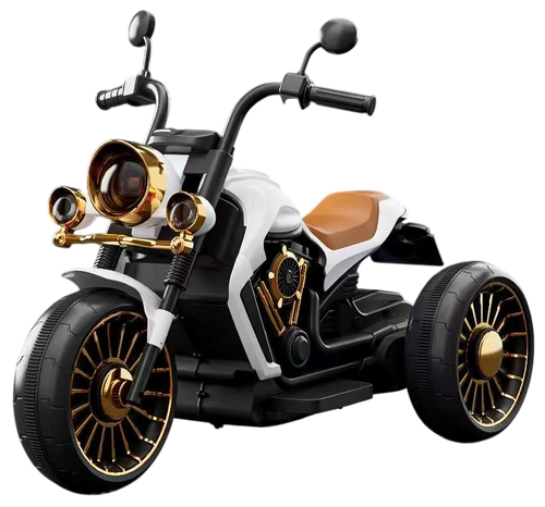 אופנוע דמוי הארלי דיוידסון וינטג' 6V לילדים עם אורות, צלילים ו 2 כיווני נסיעה - לבן